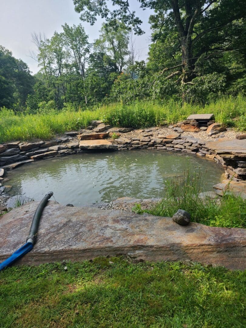 A pool of water in the middle of a field.